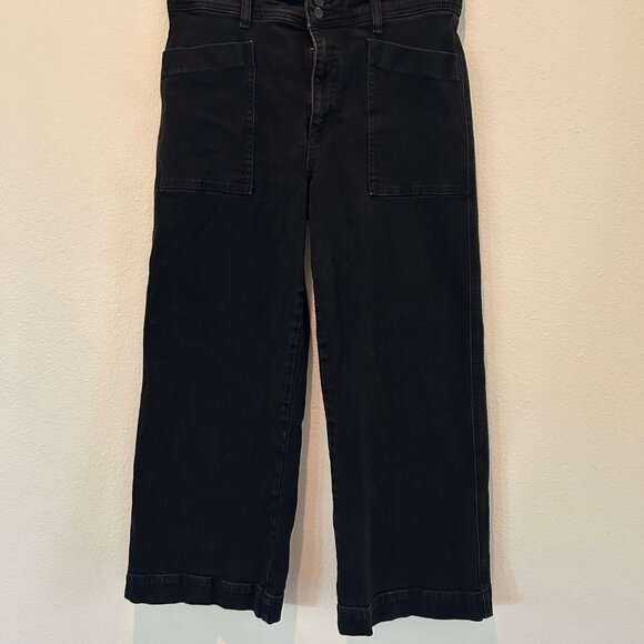 Joe's Jeans Wide Leg Ankle SZ32 Black Rinse High Rise Utility Pockets Stretch - Picture 3 of 10